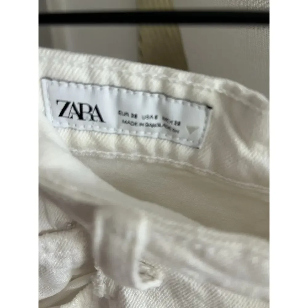 ZARA Barrel Jeans White Wide Leg Size 6 Baggy Boho - Picture 3 of 10